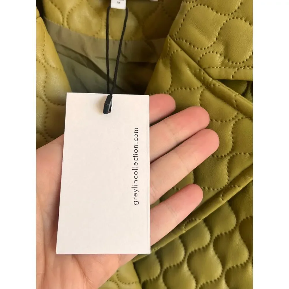 Greylin Sandra Quilted Vegan Leather Jacket & Mini Skirt Algae Green Set M